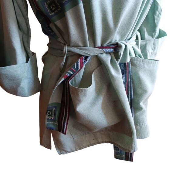 Medium Vintage Boho Belted Top Loubella Extendabes Tunic Blouse Mint Green 1970s - Picture 7 of 11